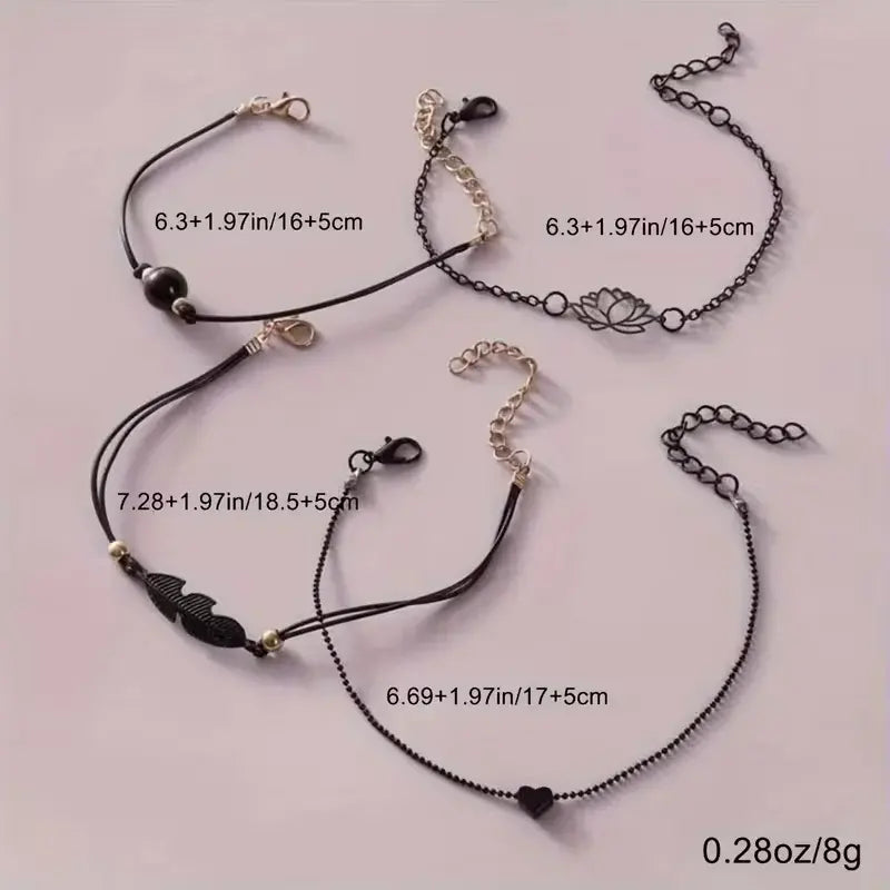 Black Lotus & Feather Bracelet Set