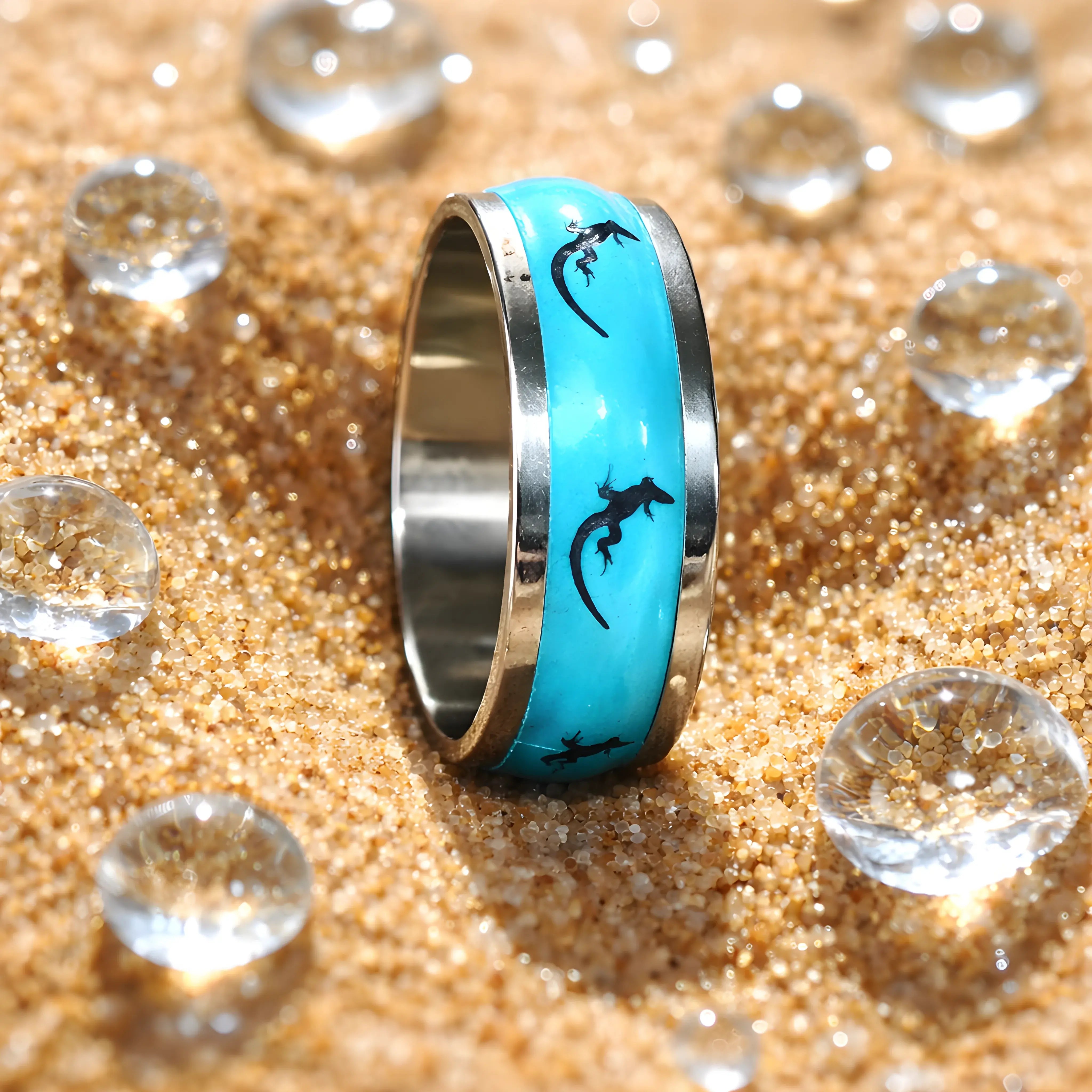 Blue Lizard Inlay Ring 5.8cm