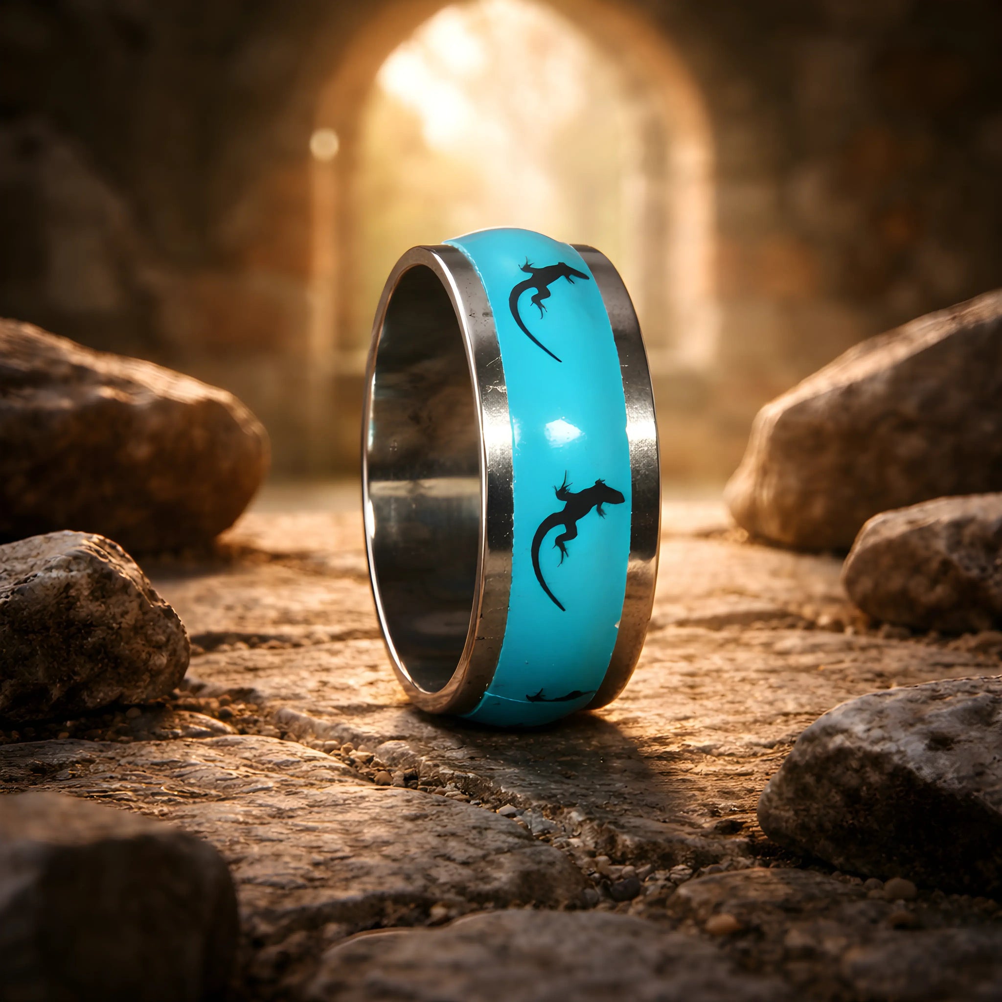 Blue Lizard Inlay Ring 5.8cm