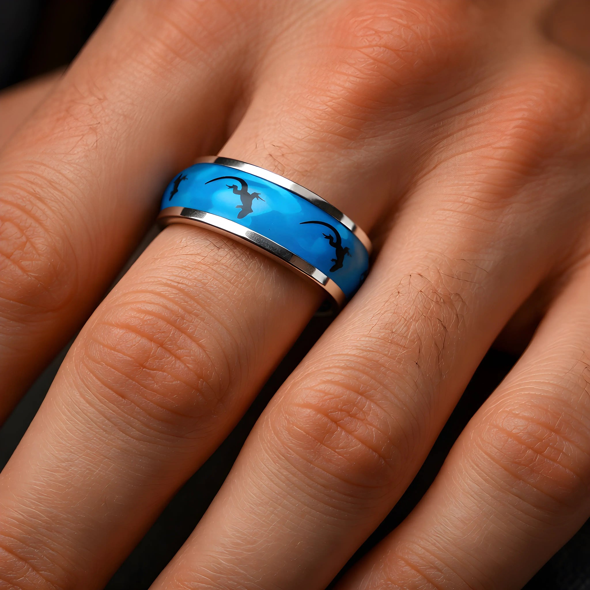 Blue Lizard Inlay Ring 5.8cm