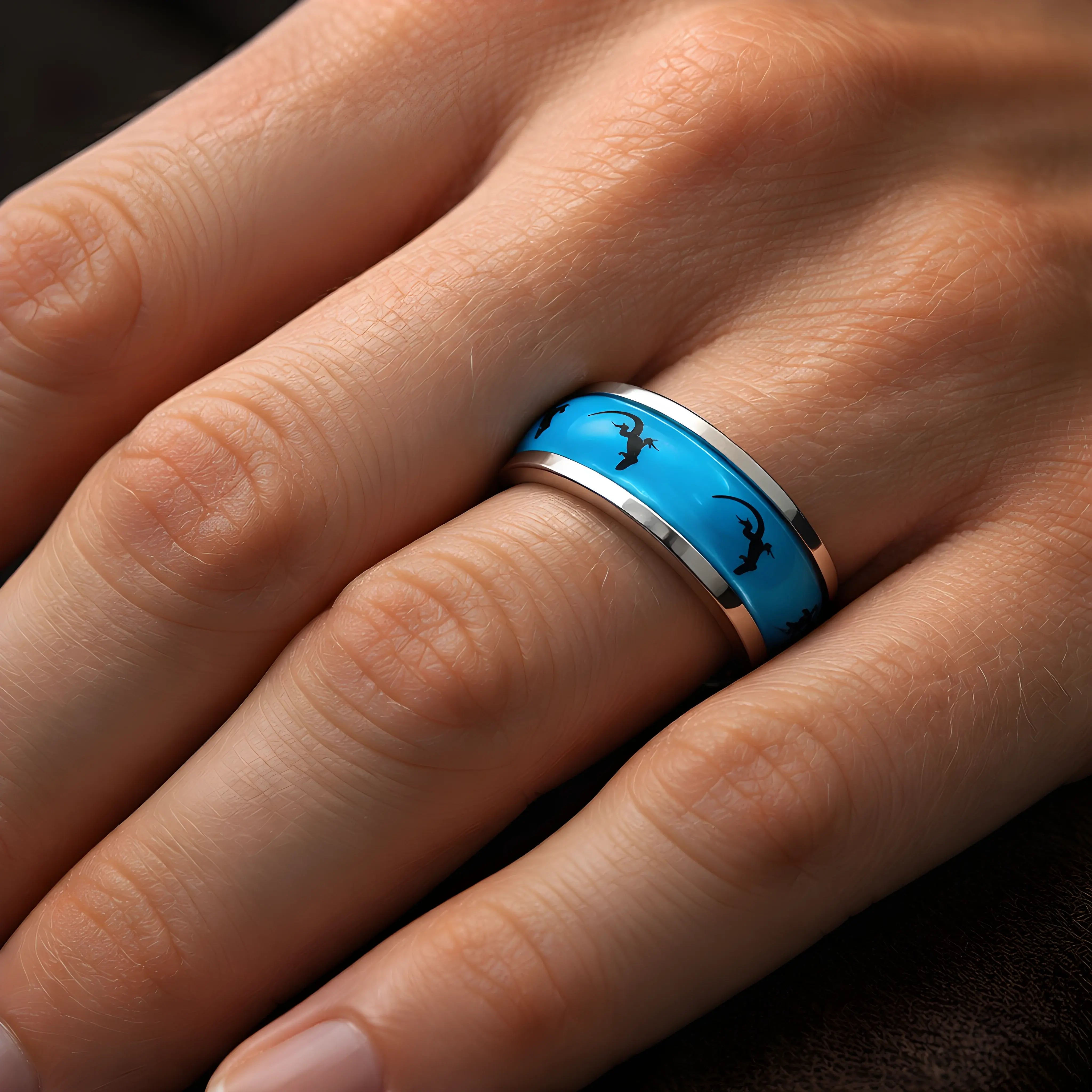 Blue Lizard Inlay Ring 5.8cm